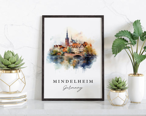 Mindelheim traditional travel art - Germany, Mindelheim poster print, Wedding gift, Birthday present, Custom Text, Perfect Gift