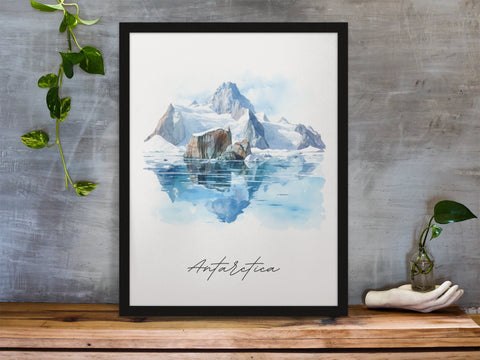 Antarctica traditional travel art - Antarctica, Antarctica poster print, Wedding gift, Birthday present, Custom Text, Perfect Gift