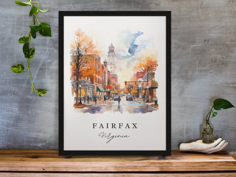 Fairfax traditional travel art - Virginia, Fairfax poster print, Wedding gift, Birthday present, Custom Text, Perfect Gift