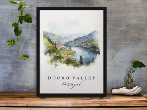 Douro Valley traditional travel art - Portugal, Douro Valley poster, Wedding gift, Birthday present, Custom Text, Personalized Gift