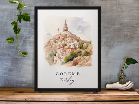 Goreme traditional travel art - Turkey, Goreme poster, Wedding gift, Birthday present, Custom Text, Personalized Gift