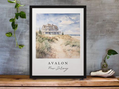 Avalon traditional travel art - New Jersey, Avalon Jersey Shore poster, Wedding gift, Birthday present, Custom Text, Personalized Gift