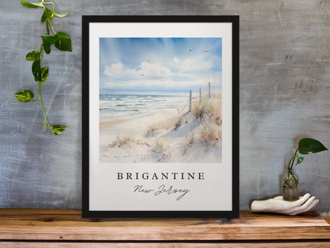 Brigantine Beach traditional travel art - Jersey Shore, Brigantine poster, Wedding gift, Birthday present, Custom Text, Personalized Gift