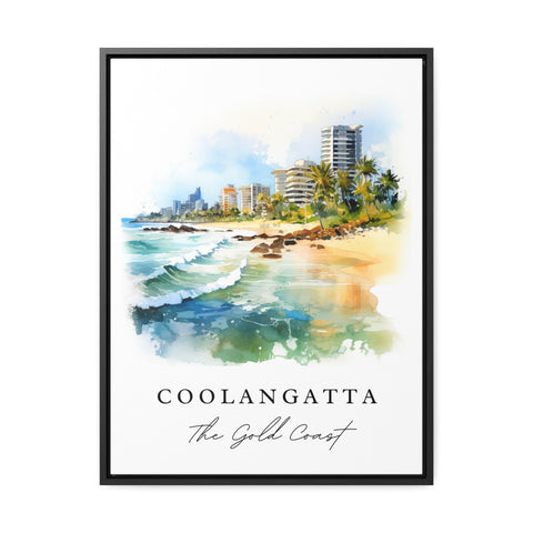 Coolangatta traditional travel art - Gold Coast Aus, Coolangatta poster print, Wedding gift, Birthday present, Custom Text, Perfect Gift