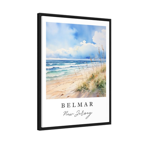 a painting of a beach with the words belmar on it