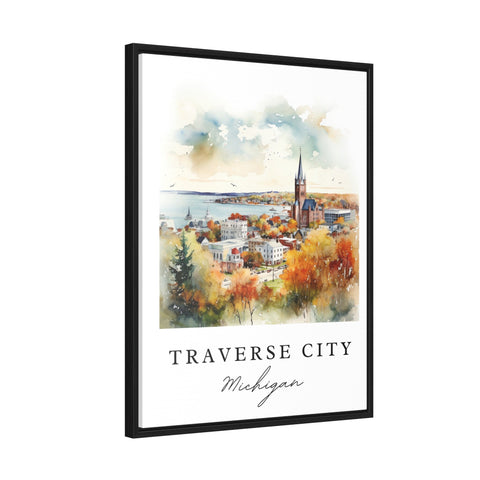 Traverse City traditional travel art - Michigan, Traverse City poster print, Wedding gift, Birthday present, Custom Text, Perfect Gift