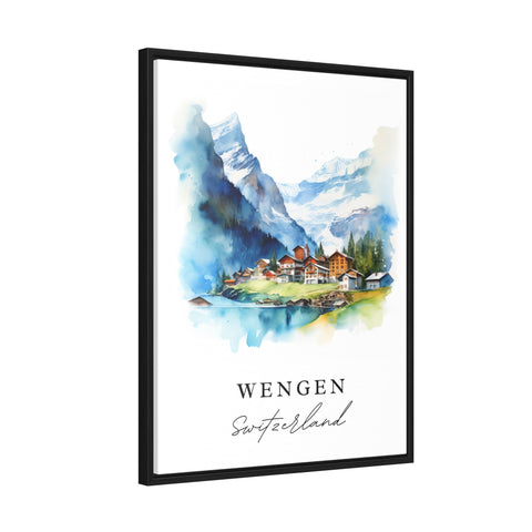 Wengen traditional travel art - Switzerland, Wengen poster print, Wedding gift, Birthday present, Custom Text, Perfect Gift