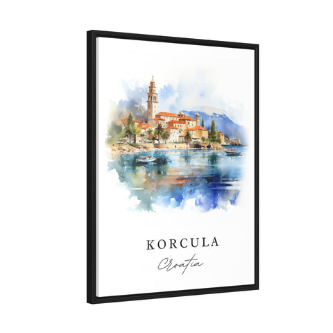 Korcula traditional travel art - Croatia, Korcula poster print, Wedding gift, Birthday present, Custom Text, Perfect Gift