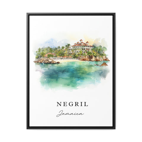 Negril traditional travel art - Jamaica, Negril poster print, Wedding gift, Birthday present, Custom Text, Perfect Gift
