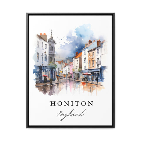 Honiton traditional travel art - England, Honiton poster print, Wedding gift, Birthday present, Custom Text, Perfect Gift
