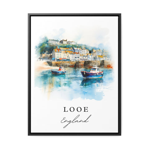 Looe traditional travel art - England, Looe poster print, Wedding gift, Birthday present, Custom Text, Perfect Gift