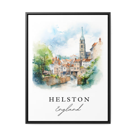 Helston traditional travel art - England, Helston poster print, Wedding gift, Birthday present, Custom Text, Perfect Gift