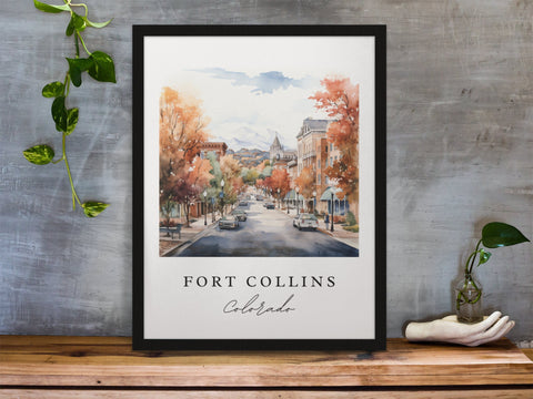 Fort Collins traditional travel art - Colorado, Fort Collins poster print, Wedding gift, Birthday present, Custom Text, Perfect Gift