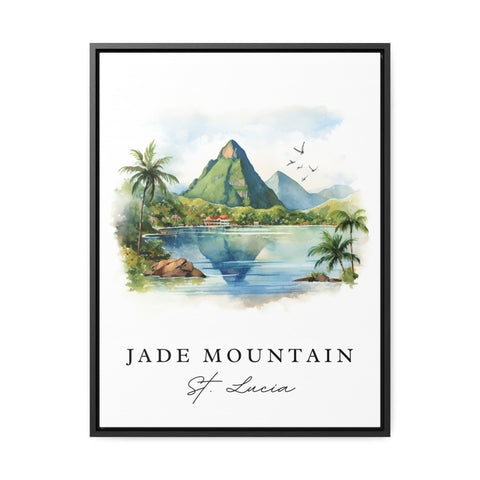 Jade Mountain traditional travel art - St Lucia, Jade Mountain poster print, Wedding gift, Birthday present, Custom Text, Perfect Gift