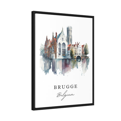 Brugge traditional travel art - Belgium, Bruges poster print, Wedding gift, Birthday present, Custom Text, Perfect Gift