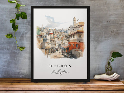 Hebron traditional travel art - Palestine, Hebron poster print, Wedding gift, Birthday present, Custom Text, Perfect Gift