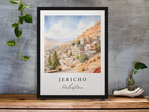 Jericho traditional travel art - Palestine, Jericho poster print, Wedding gift, Birthday present, Custom Text, Perfect Gift