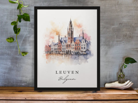 Leuven traditional travel art - Belgium, Leuven poster print, Wedding gift, Birthday present, Custom Text, Perfect Gift