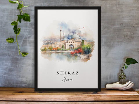 Shiraz traditional travel art - Iran, Shiraz poster print, Wedding gift, Birthday present, Custom Text, Perfect Gift
