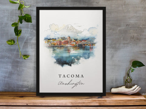 Tacoma traditional travel art - Washington, Tacoma poster print, Wedding gift, Birthday present, Custom Text, Perfect Gift