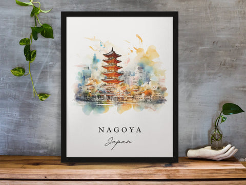 Nagoya traditional travel art - Japan, Nagoya poster print, Wedding gift, Birthday present, Custom Text, Perfect Gift