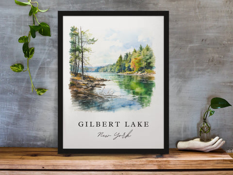 Gilbert Lake traditional travel art - New York, Gilbert Lake poster print, Wedding gift, Birthday present, Custom Text, Perfect Gift