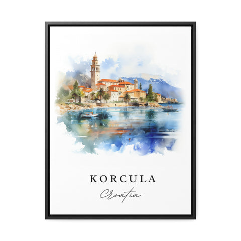 Korcula traditional travel art - Croatia, Korcula poster print, Wedding gift, Birthday present, Custom Text, Perfect Gift