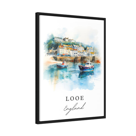 Looe traditional travel art - England, Looe poster print, Wedding gift, Birthday present, Custom Text, Perfect Gift