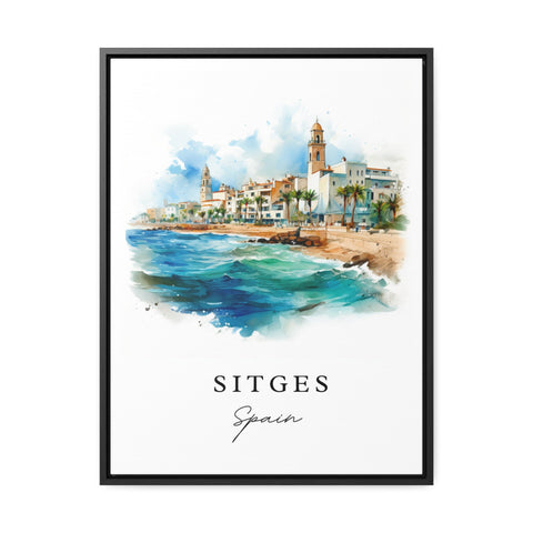 Sitges traditional travel art - Spain, Sitges poster print, Wedding gift, Birthday present, Custom Text, Perfect Gift