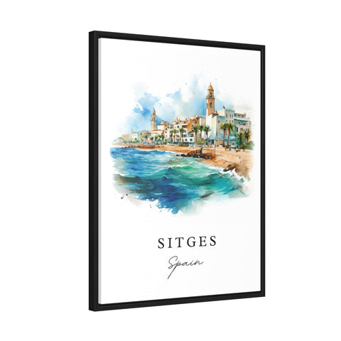 Sitges traditional travel art - Spain, Sitges poster print, Wedding gift, Birthday present, Custom Text, Perfect Gift