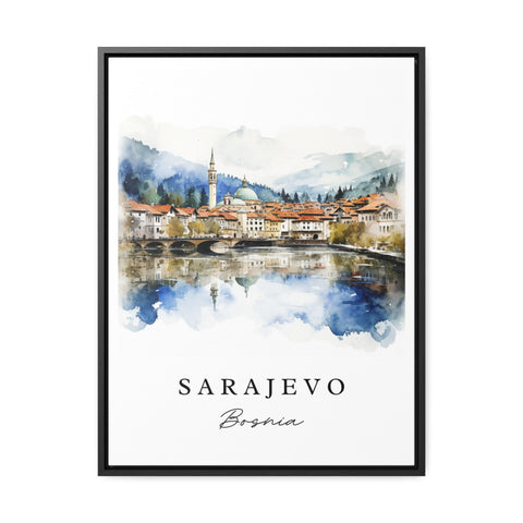 Sarajevo traditional travel art - Bosnia, Sarajevo poster print, Wedding gift, Birthday present, Custom Text, Perfect Gift