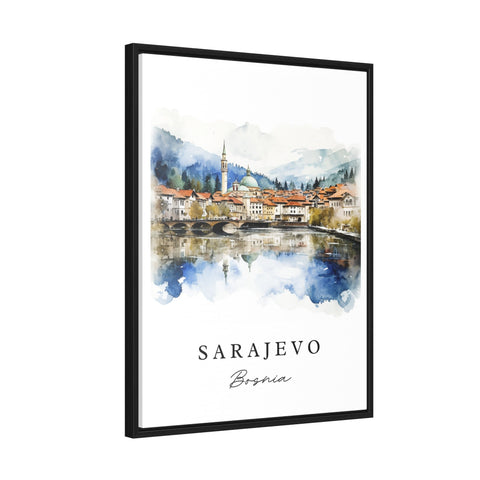 Sarajevo traditional travel art - Bosnia, Sarajevo poster print, Wedding gift, Birthday present, Custom Text, Perfect Gift