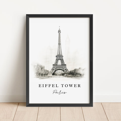 Eiffel Tower Pencil Sketch travel art - Paris, Eiffel Tower poster print, Wedding gift, Birthday present, Custom Text, Perfect Gift