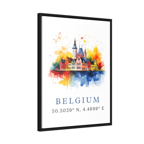 Belgium wall art - Belgium poster print with coordinates, Framed and Unframed Options - Wedding gift, Birthday present, Custom Text