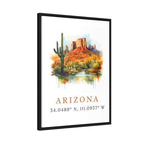 Arizona wall art - Arizona poster print with coordinates, Framed and Unframed Options - Wedding gift, Birthday present, Custom Text