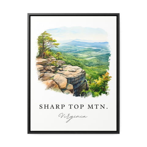 Sharp Top Mountain traditional travel art - Virginia, Sharp Top Mtn poster print, Wedding gift, Birthday present, Custom Text, Perfect Gift