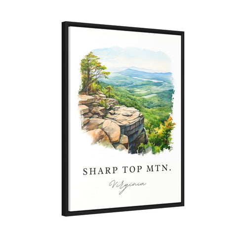 Sharp Top Mountain traditional travel art - Virginia, Sharp Top Mtn poster print, Wedding gift, Birthday present, Custom Text, Perfect Gift