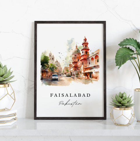 Faisalabad traditional travel art - Pakistan, Faisalabad poster print, Wedding gift, Birthday present, Custom Text, Perfect Gift