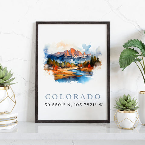 Colorado wall art - Colorado poster print with coordinates, Framed and Unframed Options - Wedding gift, Birthday present, Custom Text