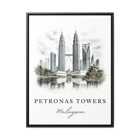 Petronas Towers Pencil Sketch travel art - Kuala Lumpur, Malaysia print, Wedding gift, Birthday present, Custom Text, Perfect Gift