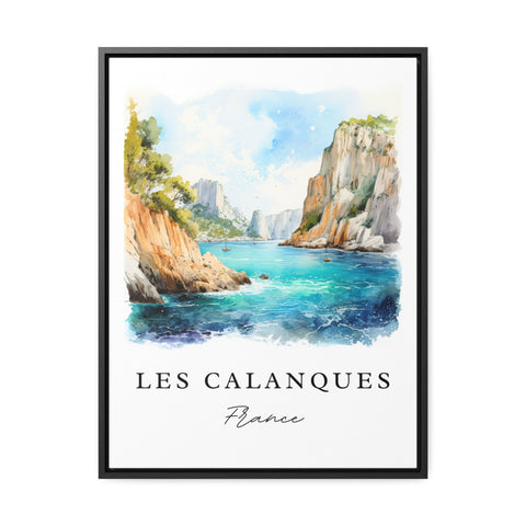 Les Calanques traditional travel art - Marseille France, Calanques poster print, Wedding gift, Birthday present, Custom Text, Perfect Gift