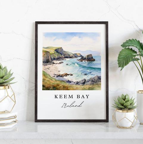 Keem Bay traditional travel art - Ireland, Keem Bay poster print, Wedding gift, Birthday present, Custom Text, Perfect Gift