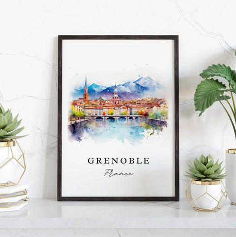 Grenoble traditional travel art - France, Grenoble poster print, Wedding gift, Birthday present, Custom Text, Perfect Gift