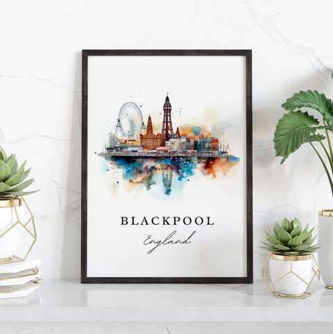 Blackpool traditional travel art - England, Blackpool poster print, Wedding gift, Birthday present, Custom Text, Perfect Gift