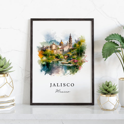 Jalisco traditional travel art - Mexico, Jalisco poster print, Wedding gift, Birthday present, Custom Text, Perfect Gift