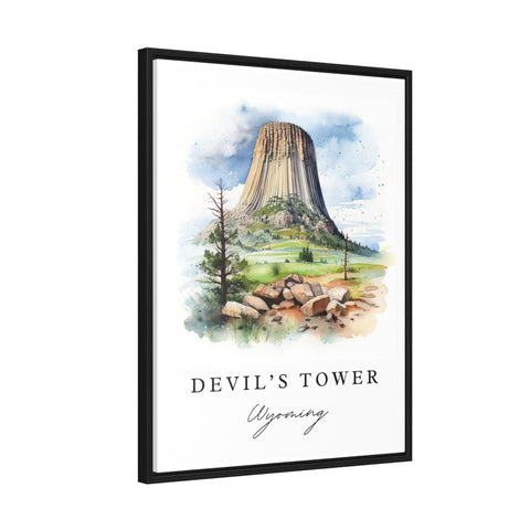 Devils Tower traditional travel art - Wyoming, Devil's Tower poster print, Wedding gift, Birthday present, Custom Text, Perfect Gift