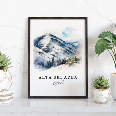 Alta Ski Area traditional travel art - Utah, Alta poster print, Wedding gift, Birthday present, Custom Text, Perfect Gift