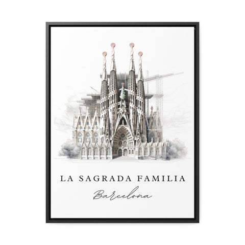 La Sagrada Familia traditional travel art - Sagrada Familia, Barcelona poster print, Wedding gift, Birthday present, Custom Text Available