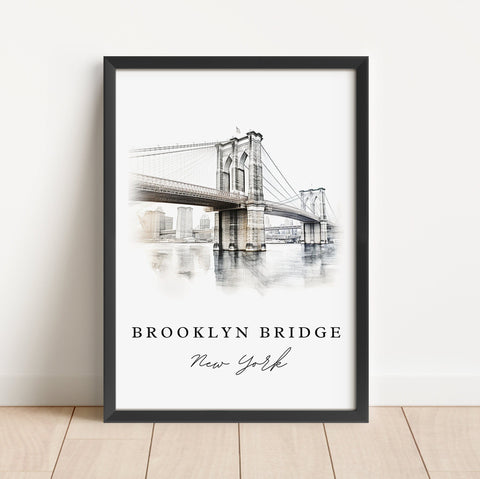 Brooklyn Bridge traditional art - New York, Brooklyn poster print, Wedding gift, Birthday present, Custom Text, Perfect Gift