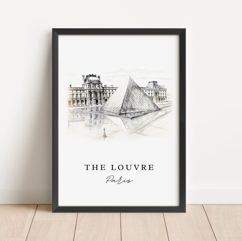 The Louvre traditional art - Paris, Louvre Sketch Design Art, Wedding gift, Birthday present, Custom Text, Perfect Gift